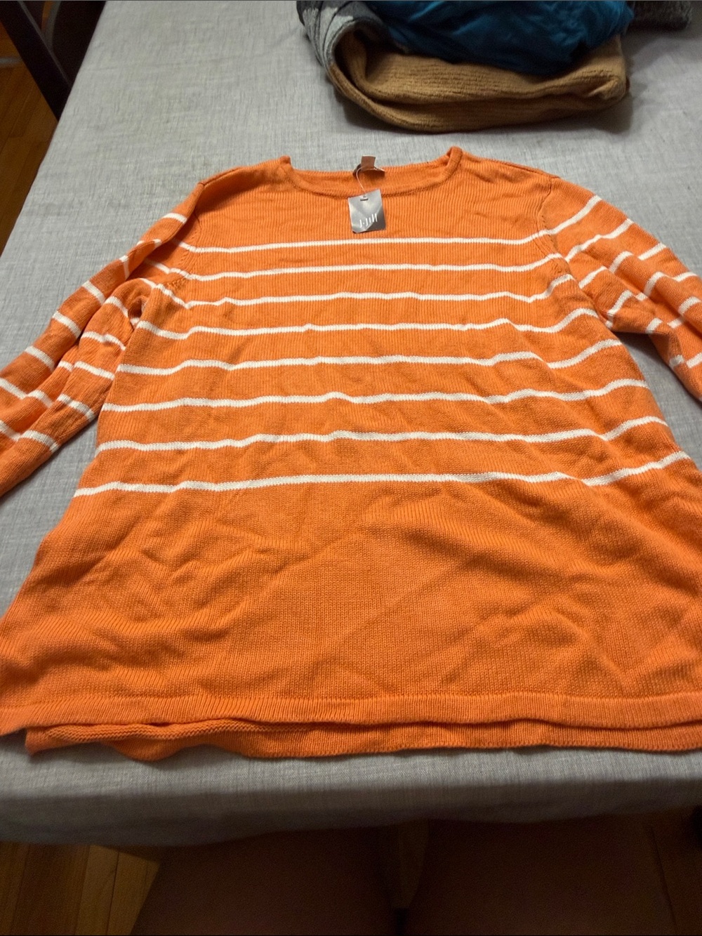 J. Jill Orange and White Striped Women's Sweater